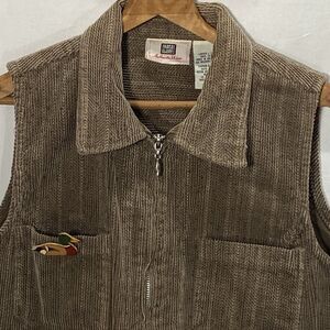 Vintage FADED GLORY Vest Corduroy Collared Full Zip Pockets 80s Womens L Brown